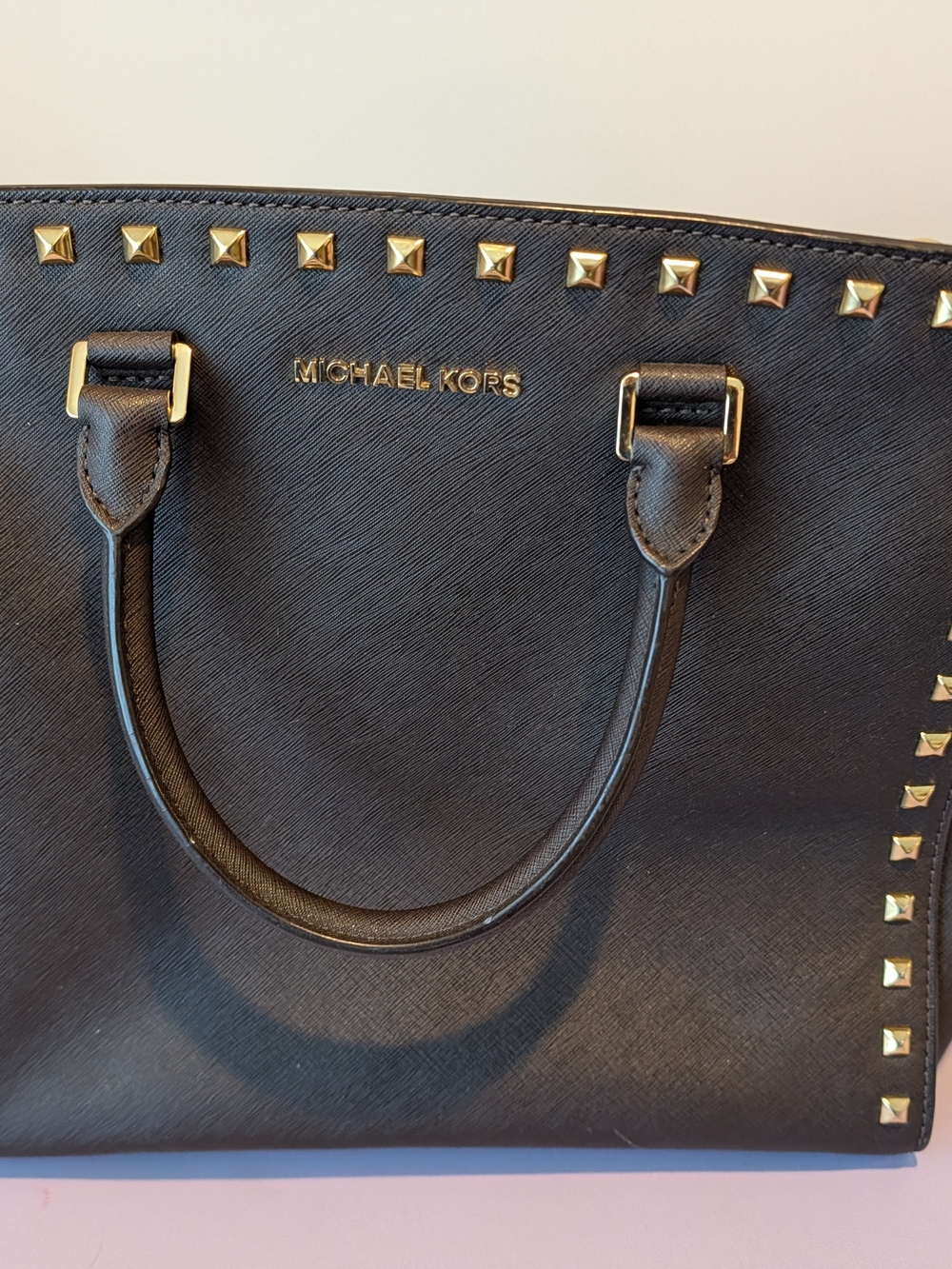 Michael Kors Brown Leather Satchel with Gold Stud Detailing